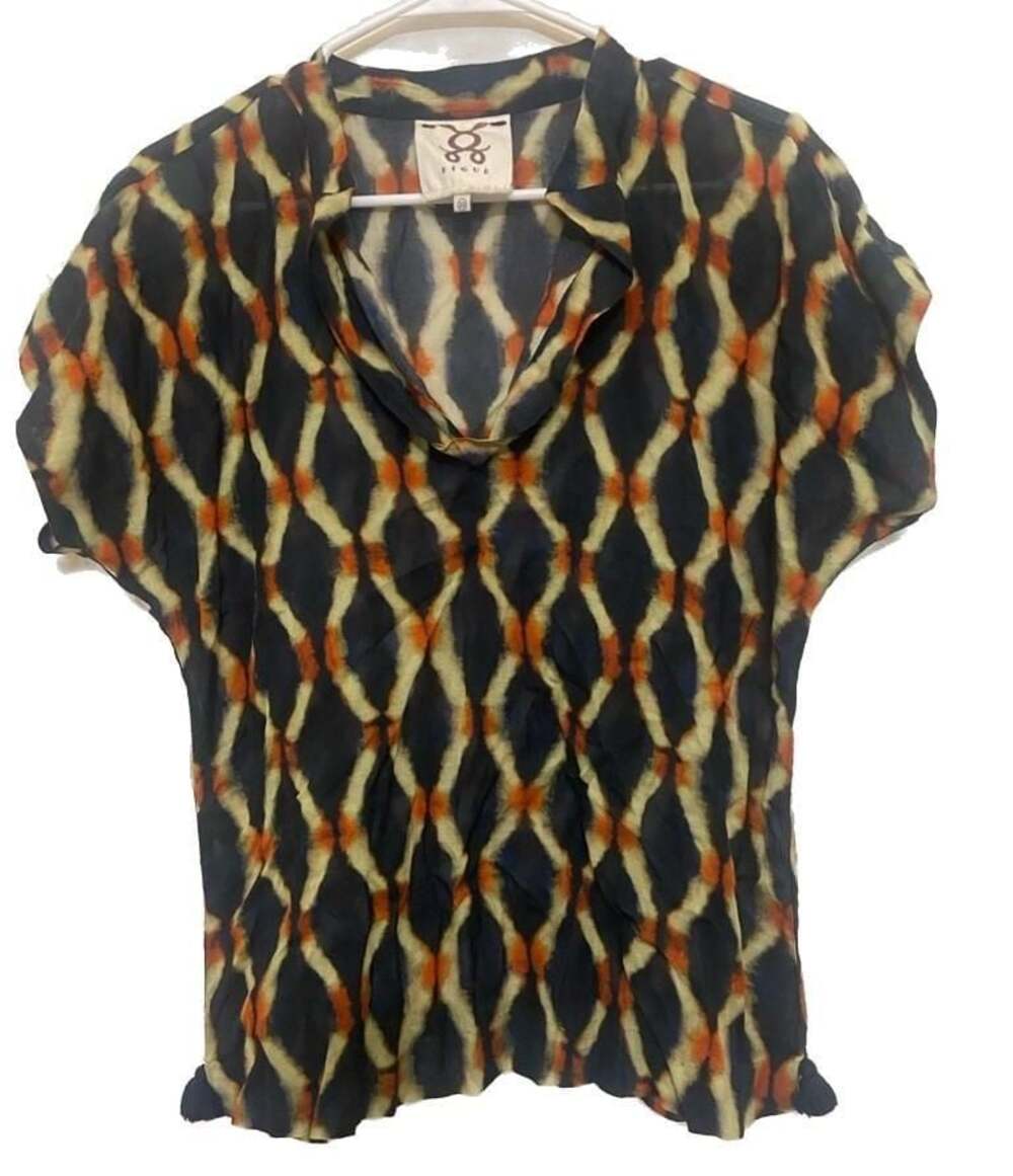 Figue Diamond Ikat Print Short Sleeve V-Neck Blouse Size XS